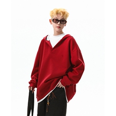 8XL-M叠穿假两件卫衣重磅连帽V领拼接套头衫宽松大码外套WY006P65，男装卫衣，电商B312