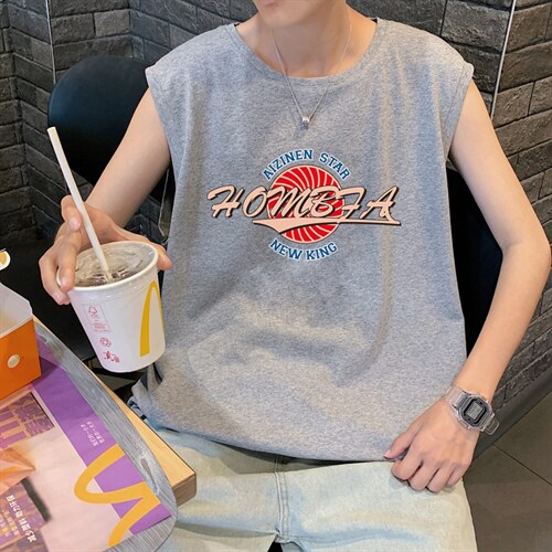 ！港风2023夏季无袖背心男加肥加大码宽松短袖T恤男BX262-P20，男装背心/马甲，电商B371