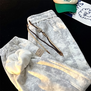 8XL-M痞帅脏脏束脚休闲卫裤男秋冬加绒加厚大码裤子KZ022特价P40图片