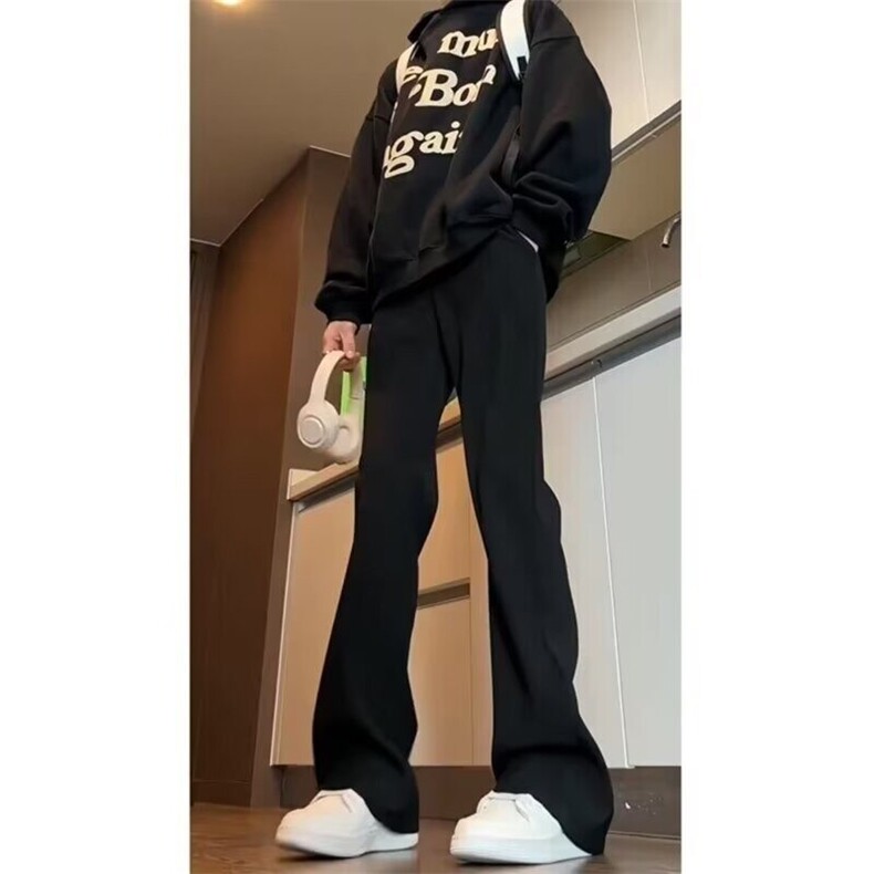 高级设计垂感微喇叭休闲西裤男春秋季直筒宽松坠感阔腿拖地长裤子,男装休闲裤,星座506A