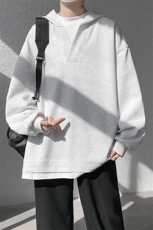 8XL-M叠穿假两件卫衣重磅连帽V领拼接套头衫宽松大码外套WY006P65，男装卫衣，电商B312