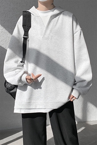 8XL-M叠穿假两件卫衣重磅连帽V领拼接套头衫宽松大码外套WY006P65图片