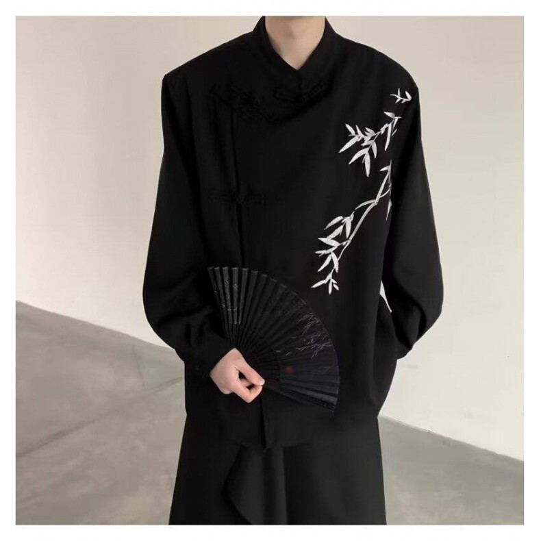 【006】刺绣立领风衬衫男长袖新中式色绣花衬衣A078-C910-P48,男装衬衫,电商A079