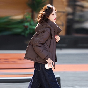 时尚格纹拼接连帽短款羽绒服女2025冬季加厚保暖小个子白鸭绒外套图片