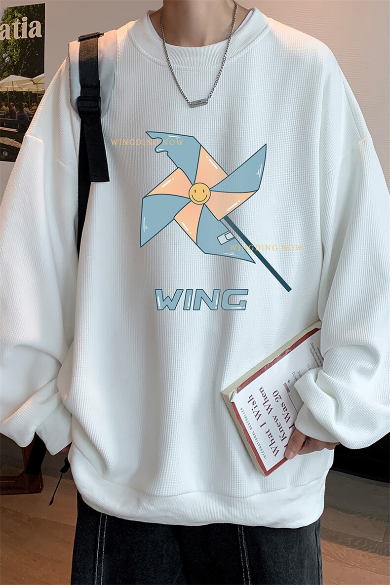 华夫格卫衣圆领卫衣男大码长袖t恤男外套HW76112-P30加绒款-P40,男装卫衣,电商A040