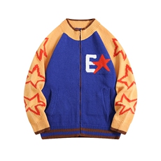 美式复古毛衣男开衫女秋冬多巴胺穿搭撞色拼接情侣宽松针织外套潮，男装针织衫/毛衣，星座505-2（原电商A260-1)