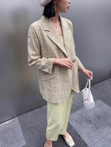 现货春季新款格纹小西装，女装西装，蓝典
