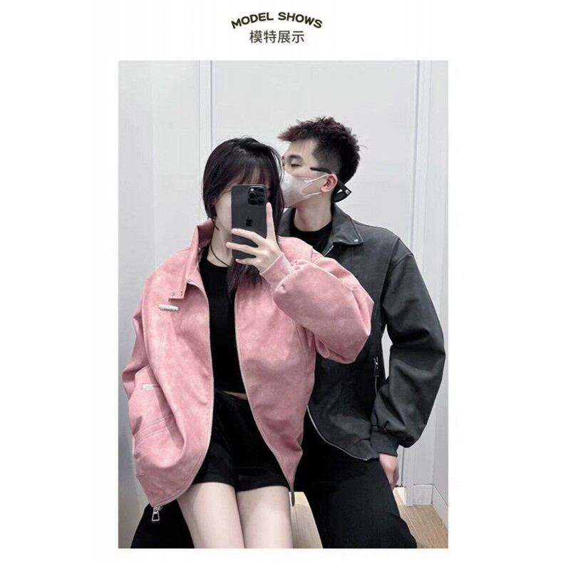 悟空有货美式复古立领机车皮衣外套男潮牌春秋宽松美拉德夹克,男装夹克,星座506A
