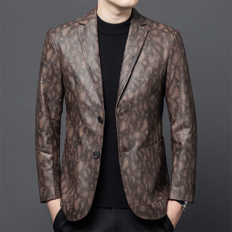 春秋款男士皮衣头层牛皮夹克商务休闲西服爸爸装外套百搭休闲,男装夹克,电商B360