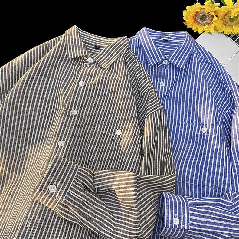25年春季条纹衬衫长袖大码宽松落肩现货DS-C323-1-2302-特批35，男装衬衫，电商C323-1