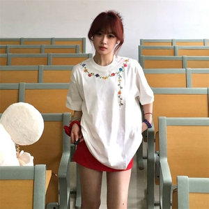 万针全刺绣工艺抖音得物高品质260克重磅纯棉双纱美式高街短袖T恤图片