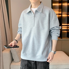 美式纯色复古潮牌高街polo领卫衣潮流宽松休闲上衣WY2354，男装卫衣，电商A161