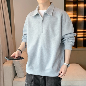 美式纯色复古潮牌高街polo领卫衣潮流宽松休闲上衣WY2354图片