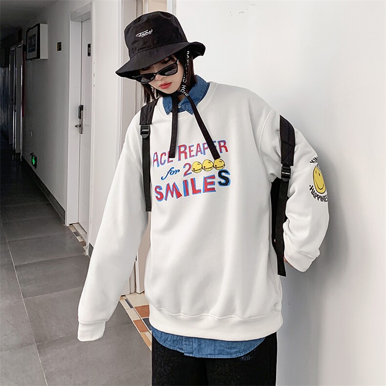 【】A003-HW3082-P45冬装新款加绒笑脸印花套头卫衣港风1,男装卫衣,电商A003