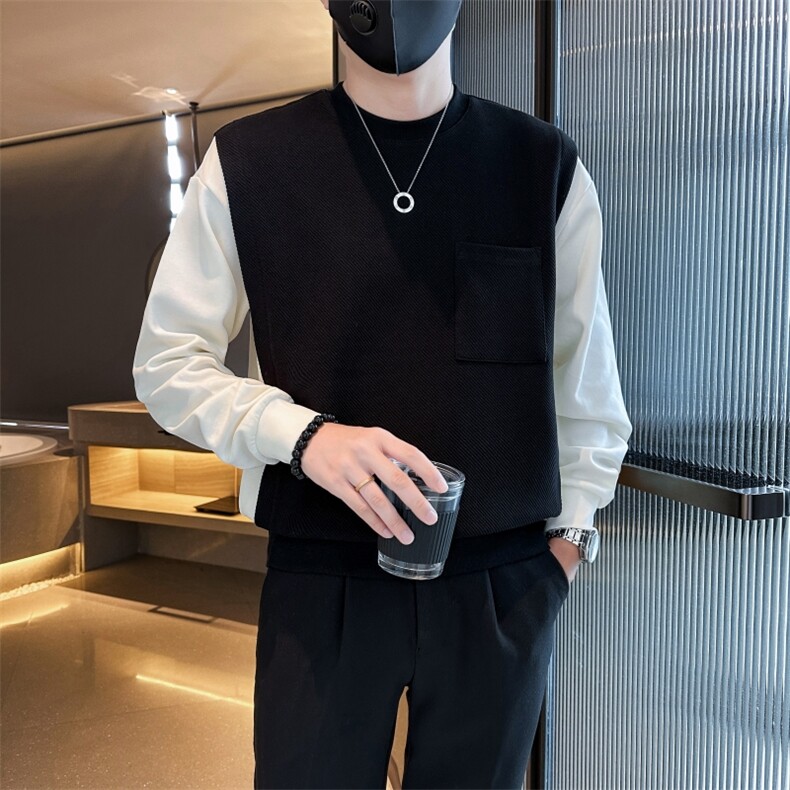 2025秋冬新款社会小伙假两件卫衣男帅气外套W12P75控108图片