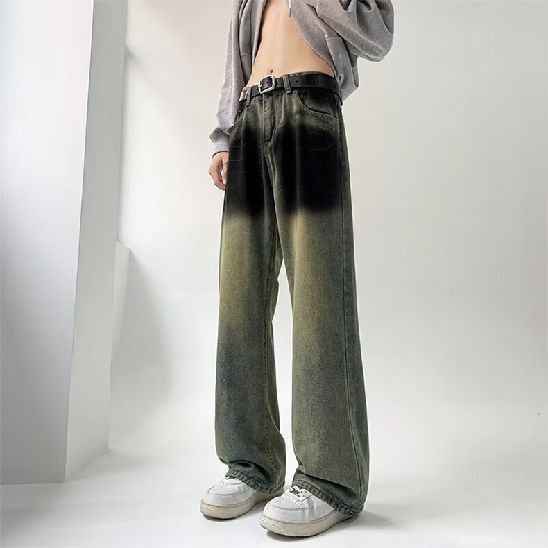 新款拉链长裤做旧高街显瘦微喇牛仔裤慵懒潮春秋ins青少年常规B27，男装休闲裤，星座506