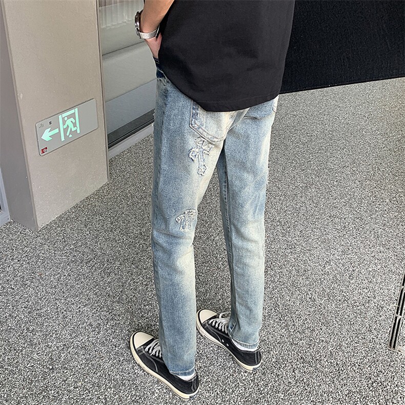 个性十字架潮牌修身小脚裤610A-1-YK9918-P53,男装牛仔裤,星座610A-1
