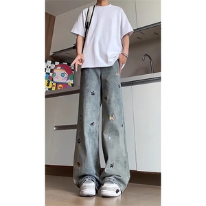 1506A/GG6300/P45蓝色腊肠狗百搭水洗牛仔裤设计感高级直筒裤1图片
