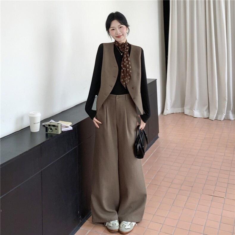 新品2C273-9016-P160-K248咖色马甲阔腿裤两件套,女装套装/套裙,2C273