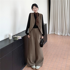 新品2C273-9016-P160-K248咖色马甲阔腿裤两件套，女装套装/套裙，2C273