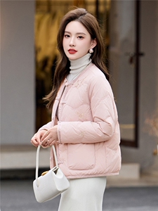 时尚立领绣花羽绒服女2025冬季新中式宽松洋气短款90白鸭绒外套图片