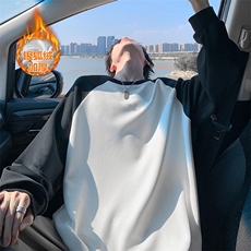 加绒银狐绒撞色插肩袖纹理感大码长袖T恤男T5074J加绒-特P30控58，男装T恤，电商A001-1