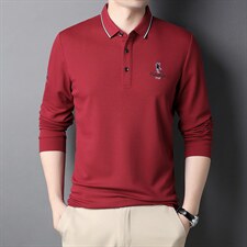 秋季新款中年男士长袖t恤上衣服体恤翻领纯棉休闲宽松打底衫，男装T恤，电商B212（原钱塘6029）