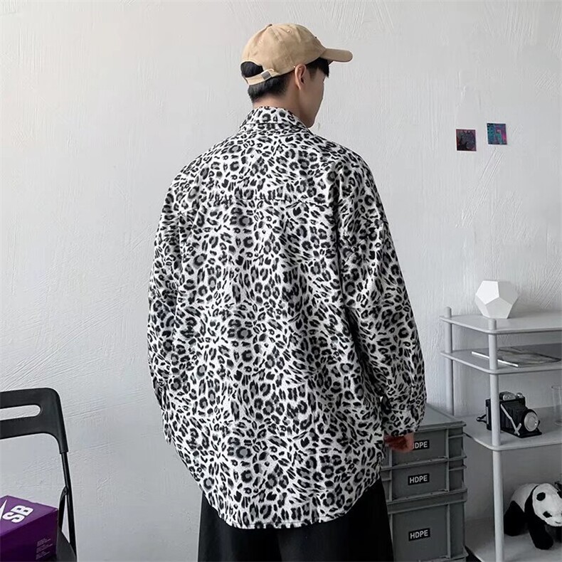 暗黑系豹纹衬衫男韩版潮流设计感上衣春夏季宽松痞帅衬衣C173/P32,男装衬衫,星座506