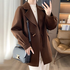 时尚百搭纯色羊毛大衣女款高奢双面呢外套显瘦修身长款风衣，女装双面呢大衣，乾庄羊绒