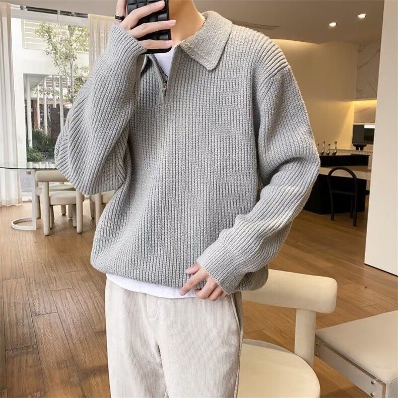 休闲长袖男宽松型潮毛衣青春流行慵懒翻领针织衫气质秋季套头2025，男装针织衫/毛衣，星座601-1