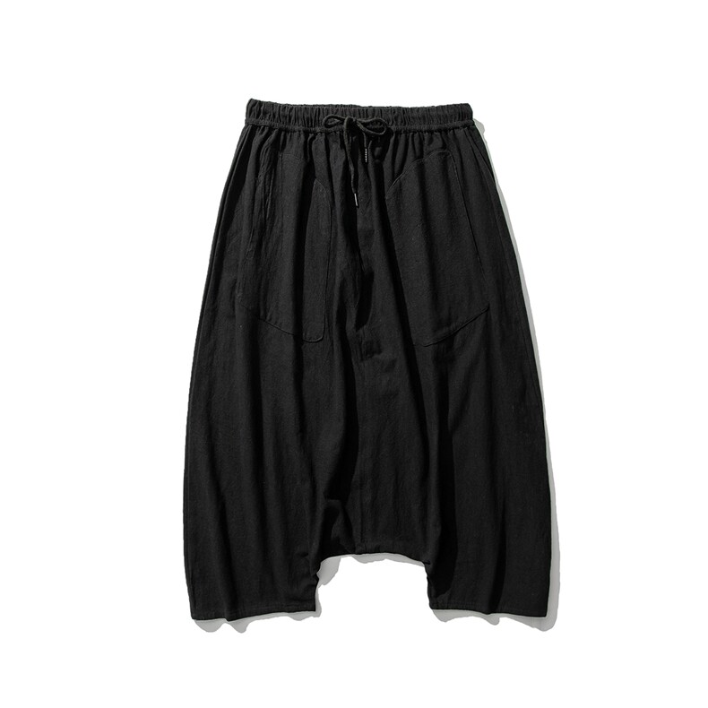 夏季个性休闲阔腿垮裤吊裆暗黑哈棉麻大码日系港风风K78/P55,男装休闲裤,钱塘713