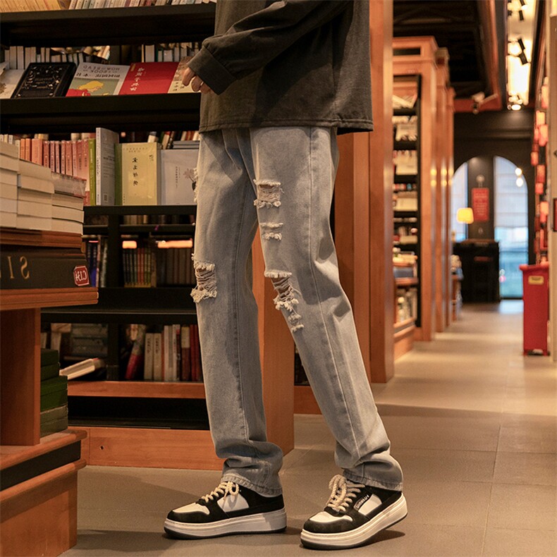 牛仔裤男春夏款高街美式复古显瘦宽松直筒阔腿裤子ins潮743-P45,男装牛仔裤,电商A178