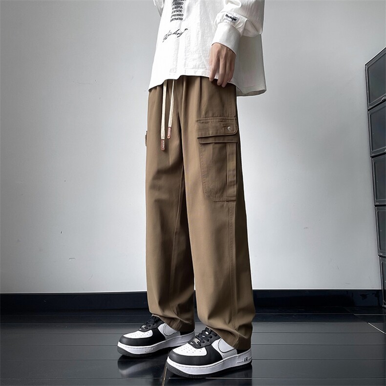 高品质秋款男工装裤大口袋织带纯棉直筒宽松长裤h029P45,男装休闲裤,星座1013-1