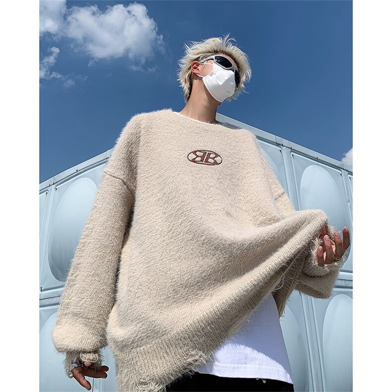 马海毛针织上衣男女宽松软糯慵懒风字母刺绣套头毛衣潮M9156-p62,男装针织衫/毛衣,星座1008