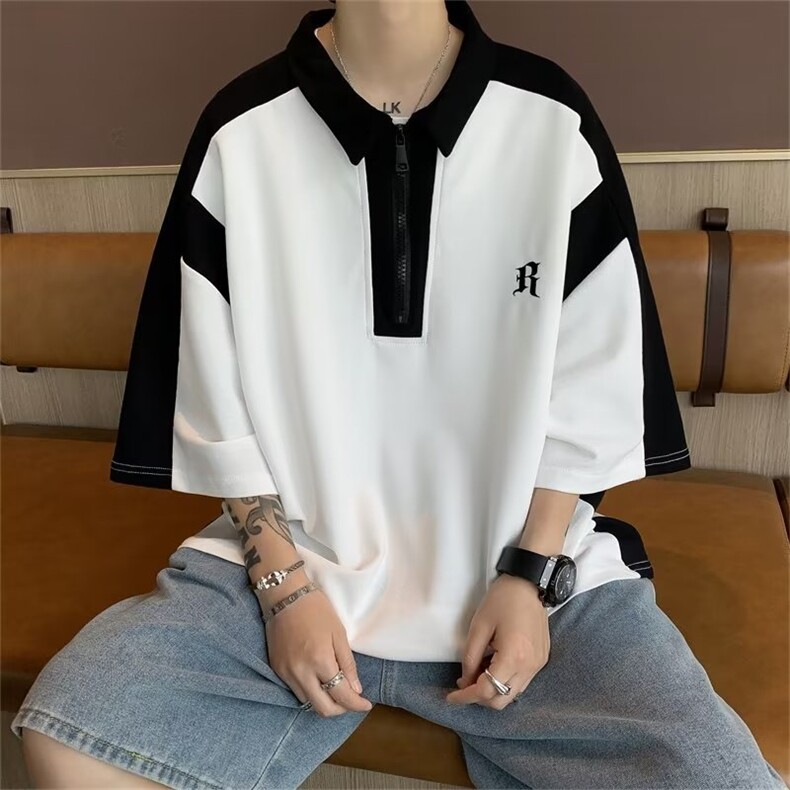 翻领短袖T恤男简约百搭休闲打底五分袖POLO衫P35,男装Polo衫,星座1116-2