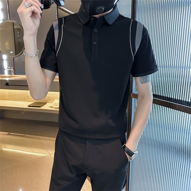 2026夏季拼接半袖T恤翻领Polo衫新款潮流短袖体恤D342-T0242-P50,男装T恤,电商D342