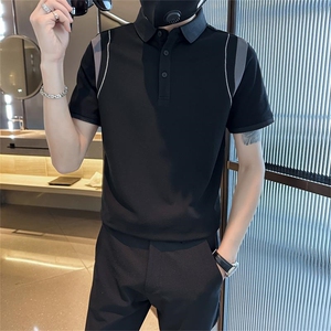 2026夏季拼接半袖T恤翻领Polo衫新款潮流短袖体恤D342-T0242-P50图片