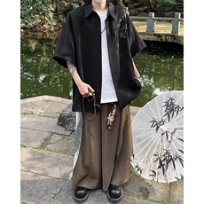 2025新新中式短袖衬衫男夏季冰丝速干港风潮流五分袖开衫上衣防，男装衬衫，星座516A