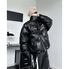冬季小众解构PU皮加厚棉服外套金属绑带设计感面包服MY088-P110，男装棉衣，星座308B-2