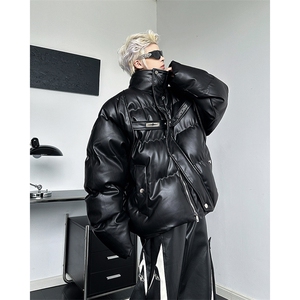 冬季小众解构PU皮加厚棉服外套金属绑带设计感面包服MY088-P110图片
