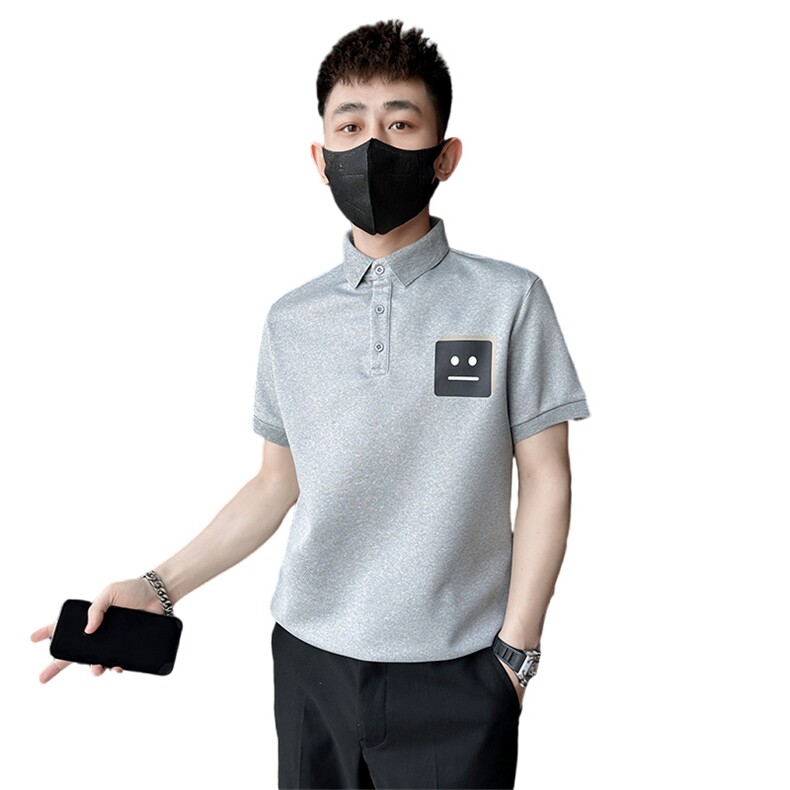 精神小伙夏季新款男士短袖体恤灰色印花半袖翻领Polo衫C208-8887,男装T恤,电商C208