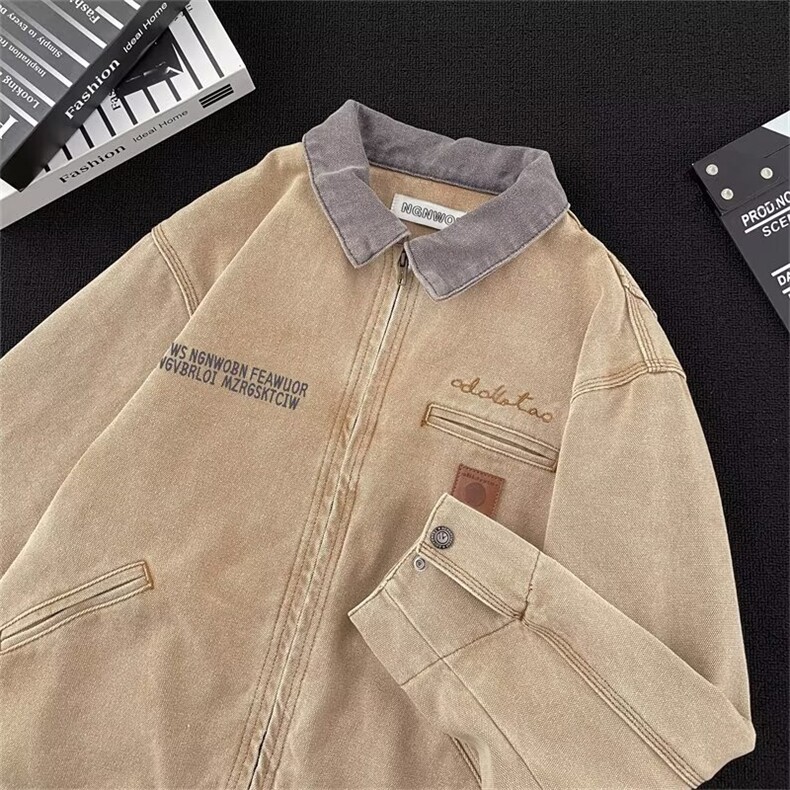 秋款做旧水洗工装外套男牛仔翻领休闲夹克字母刺绣JK1227P80,男装夹克,星座1013-1