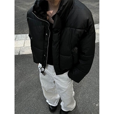 现货5W件冬季三防重磅硬挺boxy短款羽绒立领PU皮棉衣外套加厚棉服，男装棉衣，电商A486