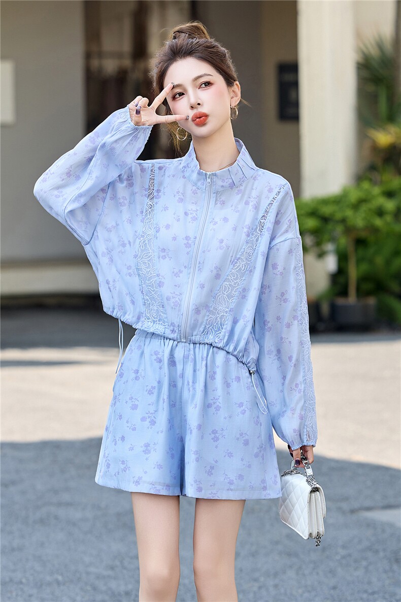 时尚减龄防晒衣短裤套装女夏2025新款宽松休闲轻薄透气户外两件套,女装套装/套裙,尚娜萱