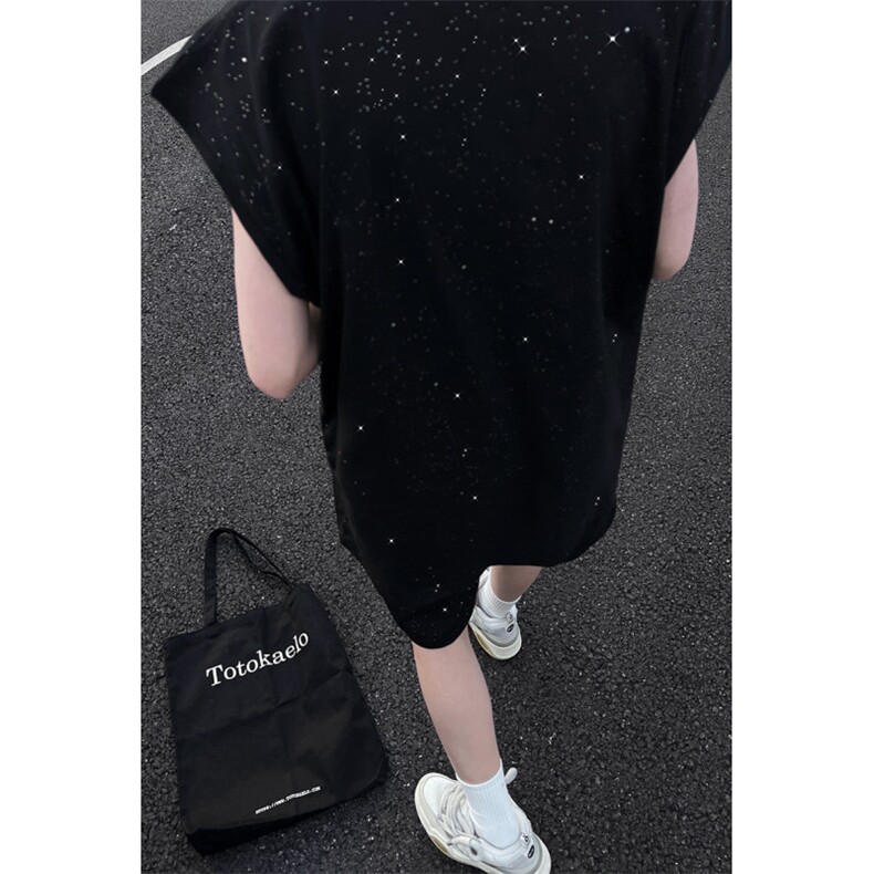 抖音得物超高品质支持退换宽松纯棉满天星亮片无袖T恤套装P40,男装T恤,电商A486