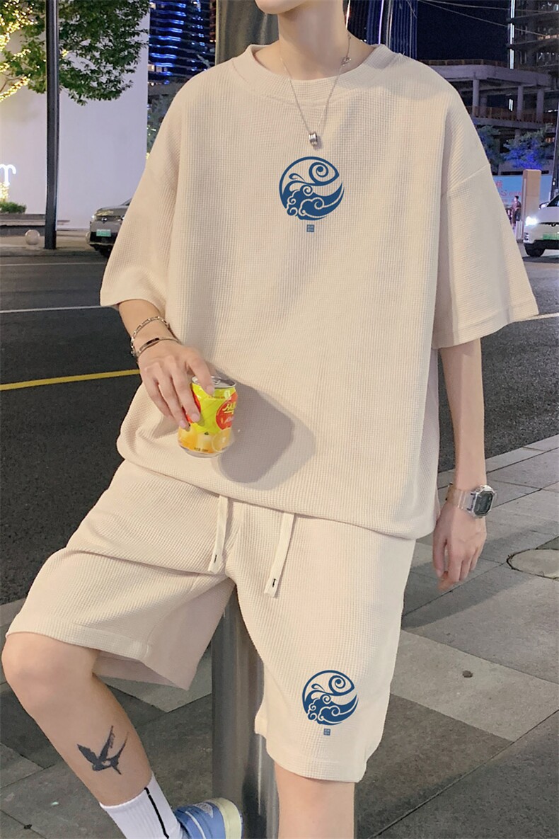 ！2025夏季新款男士华夫格短袖T恤套装学生一套HTZ126P50,男装T恤,电商B220