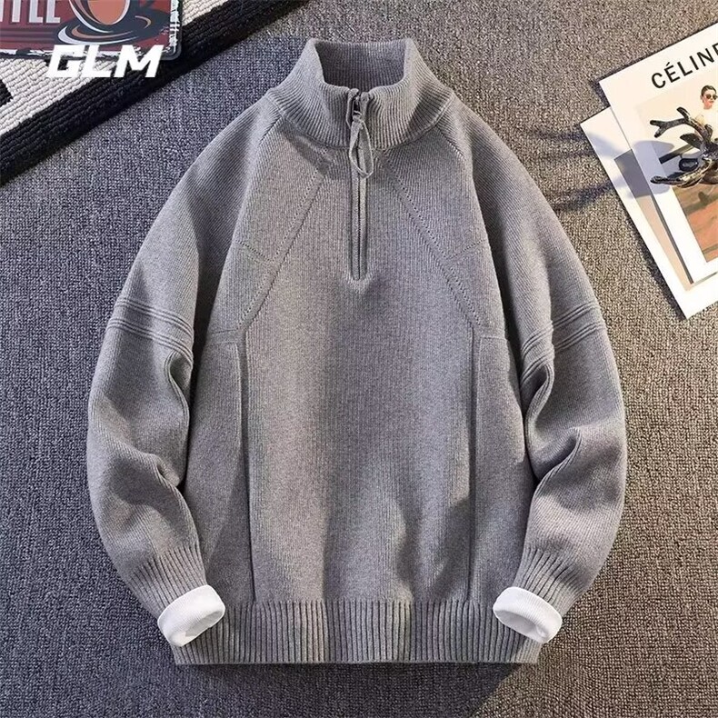 M37-P55潮流百搭时尚ins文艺气质原宿北极绒半高领拉链毛衣,男装针织衫/毛衣,电商B323A