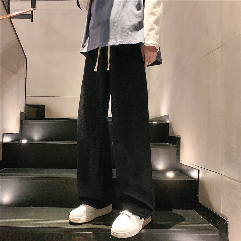 k1027-p45-控68 M-5XL抽绳港风黄泥高阶黑暗破洞宽松大码牛仔裤图片