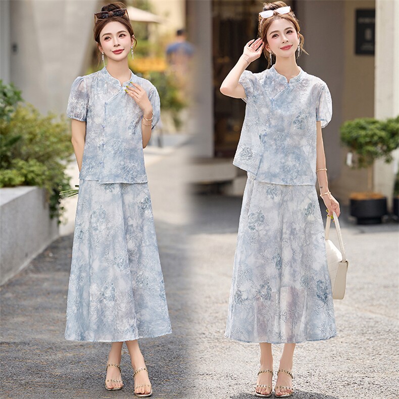 新中式轻国风套装裙女夏2025新款高级感小个子复古刺绣裙子两件套,女装套装/套裙,欣贝拉