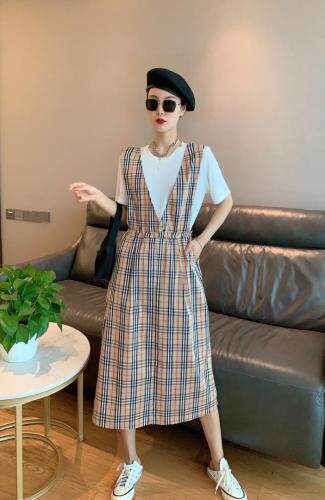 格子两件套连衣裙，女装连衣裙，维多利亚